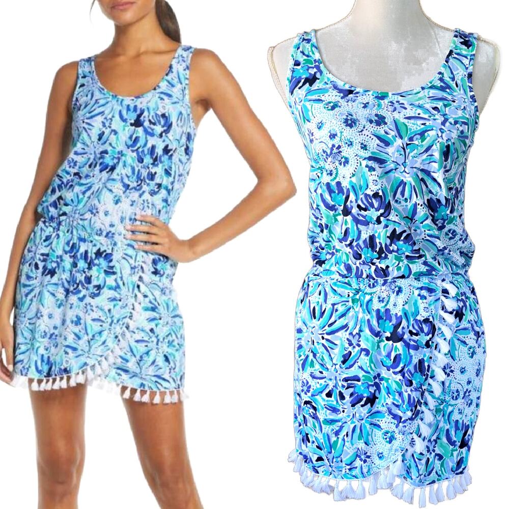 LILLY PULITZER Jarrett Romper XS Blue Iris Fringe Mini Dress Look